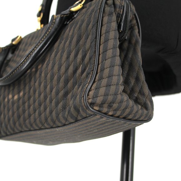 Fendi Brown Black Striped Canvas Leather Handbag Crossbody Dust Bag Included FF - Picture 4 of 9